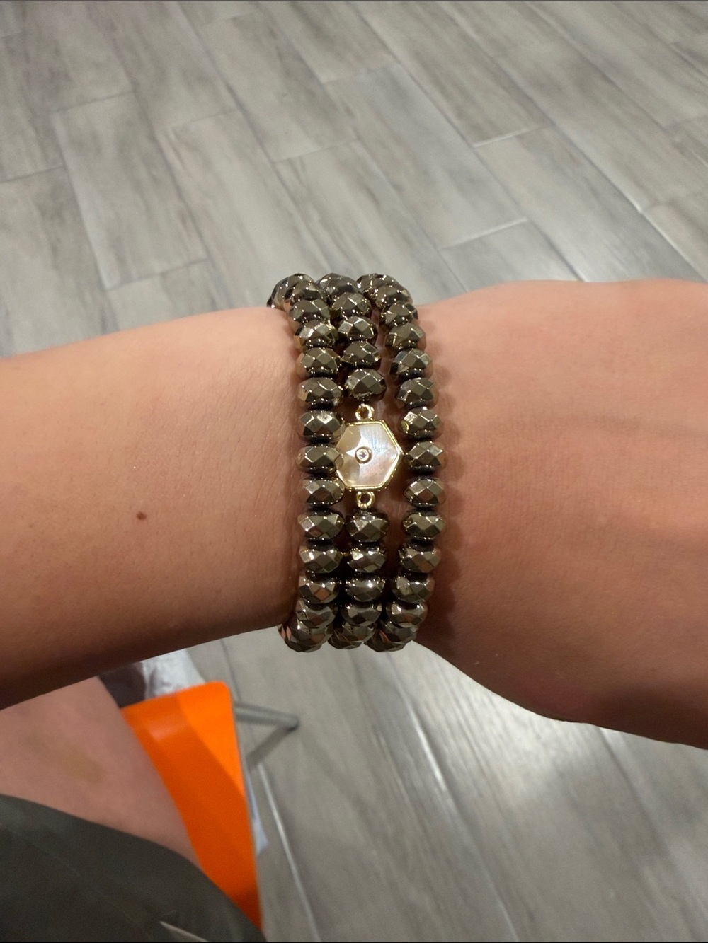 Faceted Hematite Bead Wrap Bracelet Watch - Gold Accents